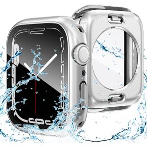 Goton 2 in 1 Waterproof Case for Apple Watch Screen Protector Series 6/5/4, SE 3/2/1 40mm, 360 Protective Glass Face Cover Hard Bumper + Back Frame for iWatch Accessories 40 mm (Silver)