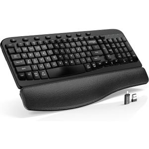 SABLUTE Wireless Keyboard - Ergonomic Wave Keys, Cushioned Wrist Rest, Comfortable Natural Typing, 2.4GHz Cordless Full Size Keyboards for Multi-OS, Windows/Mac PC, Laptop (Black)