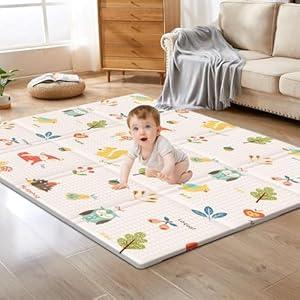 XVISHX Baby Play Mat, 74 x 50 Inch Play Mat Perfect for Use Baby Playpen, Foldable Baby Foam Playmat for Floor, Portable Waterproof Activity PlayMats for Babies, Infants and Toddlers (Beige)