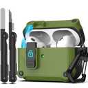 RFUNGUANGO for Pro 2nd/1st Generation Case Cover with Secure Lock Clip,Automatic Pop-up Case Full-Body Shockproof Hard Protective Cover for Pro 2 Case(2023/2022/2019)-Olive Green