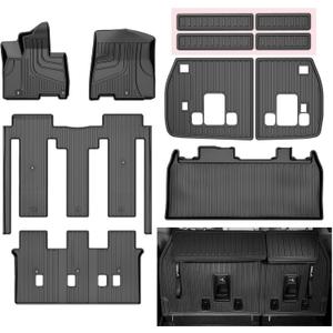 11 PCS Floor Mats for Kia Carnival 2022-2025 2026 (Only Fit Gas & 8 Seats) - All Weather TPE Floor Liners Cargo Liner with Backrest Mats Carnival Accessories Custom Fit Trunk Mats Full Set, Black