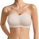 Strapless Bra for Women Bandeau Bras Wireless Seamless Padded Tube Bra Non-Slip Silicone Invisible Bralette (Beige, Small)