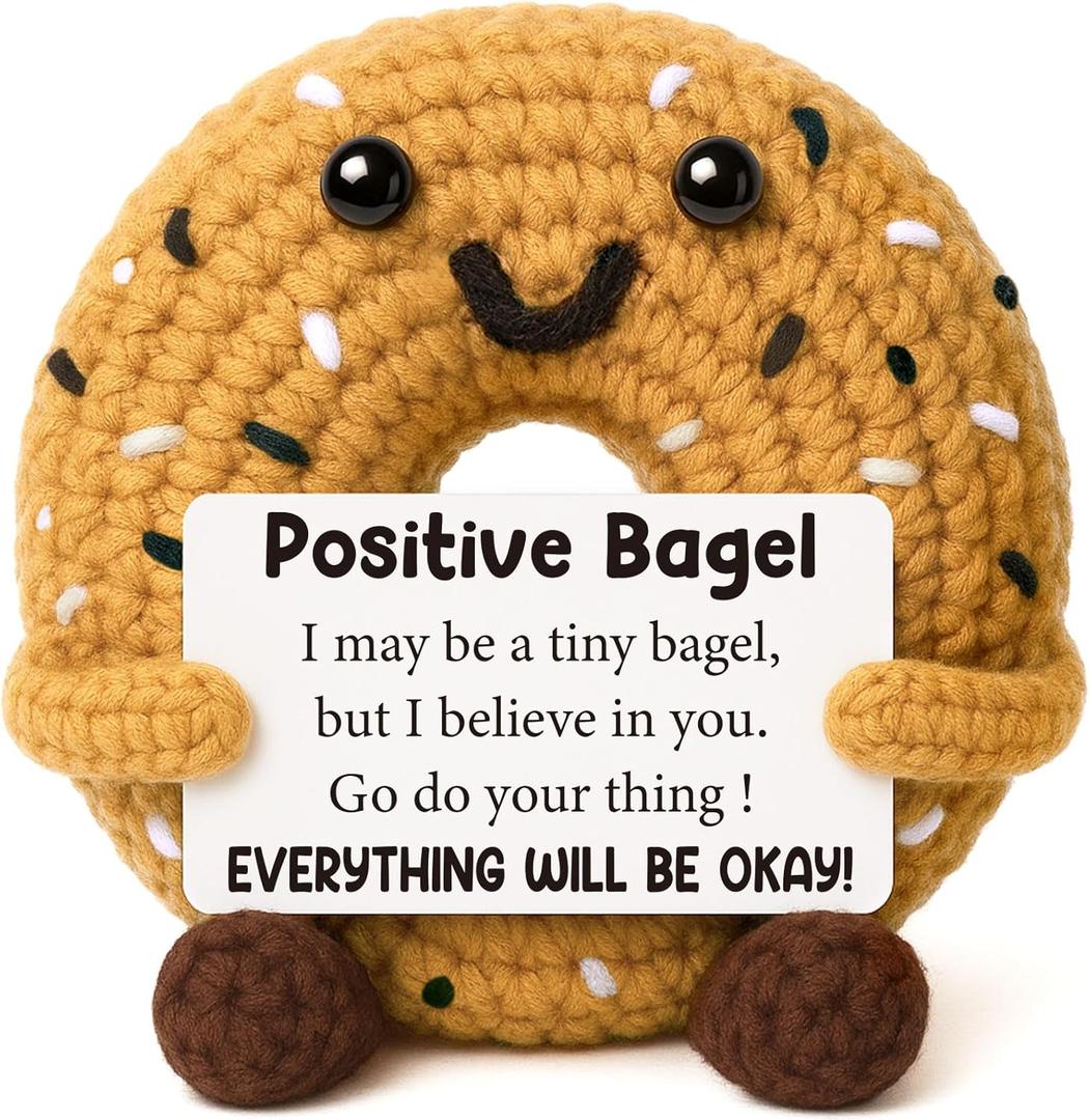 Mini Bagel Birthday Gifts for Women, Graduation Gift for Him Her Daughter Son College Junior High School Students, Inspirational Motivational Gift for Friend, Positive Crochet Emotional Bagel Present