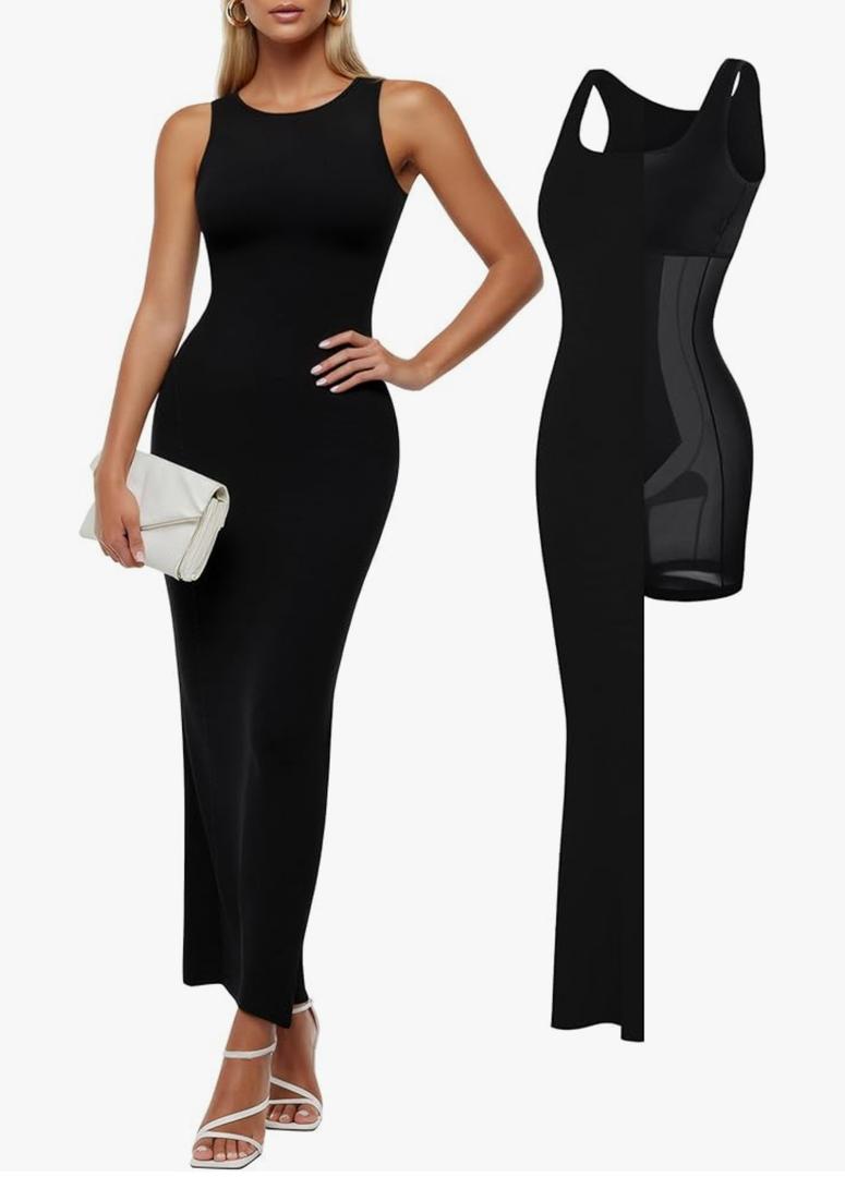 Popilush Long Dresses for Women - Tank Bodycon Maxi Dress with Zipper - Mother of The Groom Dresses L