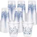 Hushee 60 Pcs Floral Cups with Spring Summer Fall Flower 16 oz Wildflowers Plastic Disposable Drinking Cups for Summer Spring Autumn Birthday Baby Shower Party Supplies(Blue Floral)