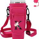 Water Bottle Carrier with Strap for Stanley 40 oz Tumbler,Personalized Initial ID Name Stanley Bag with Phone Pocket, Adjustable Strap, Stanley Cup Accessories (Hot Pink)