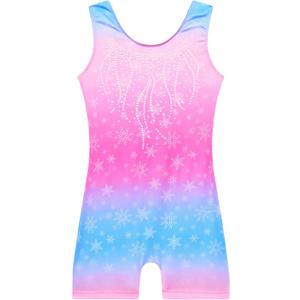 Nymphperi Gymnastics Leotards for Girls One Piece Sleeveless Biketards Colorful Tumbling Bodysuits Stretchy Unitard (Size: 2-3T, Pink Blue)