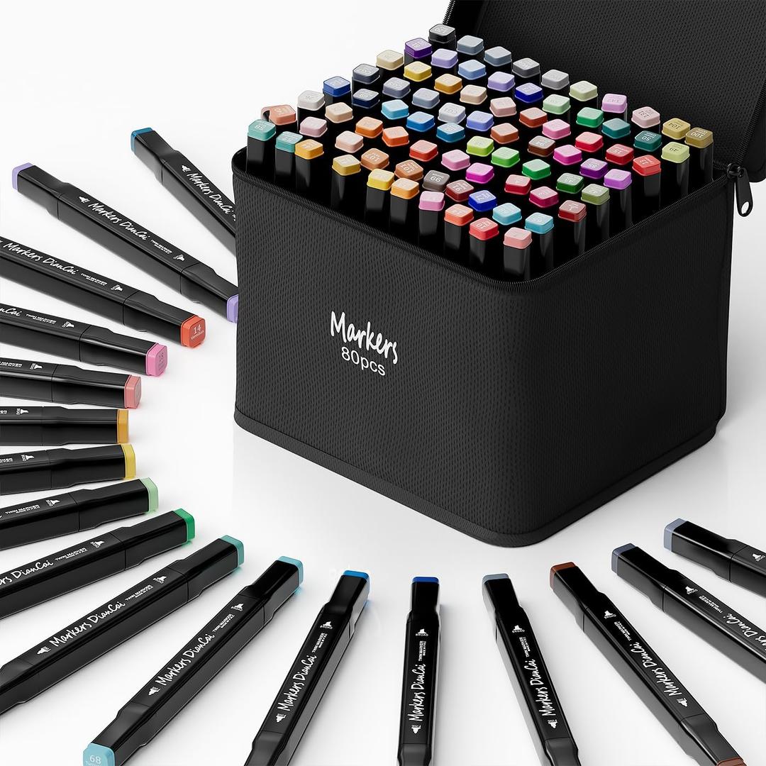 Alcohol Markers 80 Colors,Chisel & Fine Dual Tip Marker Set for Adults,Permanent Markers Pens Coloring Alcohol Marker Perfect Halloween Christmas Gift for Painting Coloring Sketching