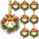 Dingion 8 Pcs 6 Inch Mini Cabinets Christmas Wreaths for Kitchen Mini Norfolk Wreath with Ribbon Bows and Berry Hanging Artificial Greenery for Farmhouse Door Wall Window Decor(Novel Style)