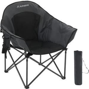 Oversized Camping Chairs, Camp Chairs, Camping Chairs for Heavy People, Padded Outdoor Folding Moon Chairs with Extra Wide Seats, Lawn Chairs Folding Supports up to 350lbs (Black)