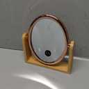 YEAKE Double Sided 10X Magnifying Makeup Mirror with Bamboo Stand,Small Desk Table Mirror with 360 Rotation,Standing Portable Cosmetic Mirror,Good for Tabletop,Traveling(Rose Gold,Oval)