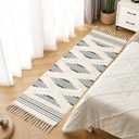 Boho Runner Rug Washable Hallway Rug Runner, Tufted Woven Cotton Farmhouse Area Floor Mat for Bedroom, Modern Diamond Entryway Carpet with Tassels (Grey, 2'x6')