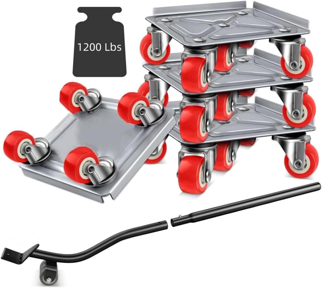 YWHWXB Upgraded Furniture Mover & Tool Furniture Lift Set, 4 360Rotation Rubber Wheels, 1200Lbs Capacity, Black+Red, Folding, High Carbon Steel