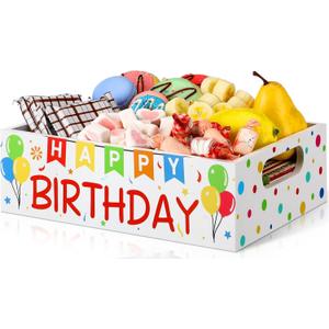 Birthday Party Supplies Decorations Wooden Happy Birthday Snack Box Basket with Handles Party Trays and Platters Reusable Snack Holder Organizer Container for Food Cookies Bar Chips Candy