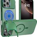 Cufelf Magnetic for iPhone 16 Pro Case(Compatible with Magsafe)(Built-in Invisible Kickstand) Military Drop Protection,Anti-Fingerprint,Anti-Scratch,Matte Translucent Phone Cover,6.3",Green