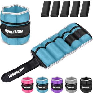 Henkelion 1 Pair 2 3 5 10 Lbs Adjustable Ankle Weights for Women Men Kids, Strength Training Wrist and Ankle Weights Sets for Gym, Fitness Workout, Running, Lifting - Black Grey Pink Blue Purple