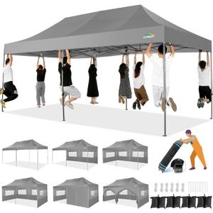 COBIZI 10x20 Heavy Duty Pop up Canopy Tent with 6 sidewalls Easy Up Commercial Outdoor Canopy Wedding Party Tents for Parties All Season Wind & Waterproof Gazebo with Roller Bag,Grey(Frame Thickened) (Gray) COBIZI 10x20 Heavy Duty Pop up Canopy Tent with 6 sidewalls Easy Up Commercial Outdoor Canopy Wedding Party Tents for Parties All Season Wind & Waterproof Gazebo with Roller Bag,Grey(Frame Thickened) (Gray)