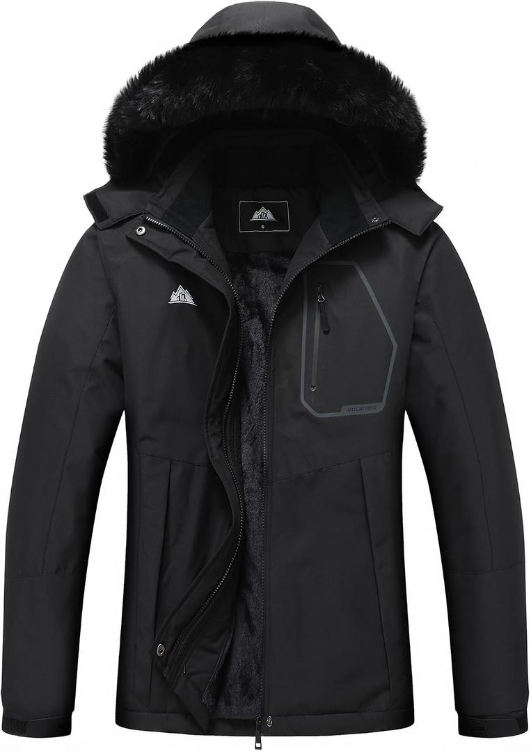 MOERDENG Women's Waterproof Insulated Ski Jacket Warm Winter Snow Coat | Windproof, Waterproof, Detachable Hood, Zipper Pockets, Breathable, Ideal for Skiing Snowboarding Hiking