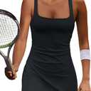 Yanekop Womens Tennis Dress with Built in Shorts Golf Dress Athletic Outfits Active Dresses Workout Onesie Yoga(Black, S)