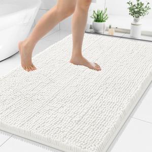 Smiry Luxury Chenille Bathroom Rugs 48x32, Extra Soft and Absorbent Shaggy Bath Mat, Machine Washable, Non-Slip Plush Carpet Runner for Tub, Shower, and Floor, Home Decor Accessories, Ivory