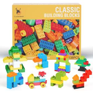 Cutedeer 138 Piece Building Blocks for Kids Toddlers, Classic Big Bricks Set Compatible with All Major Brands, STEM Large Building Toys with Gift Box for All Ages Boys Girls