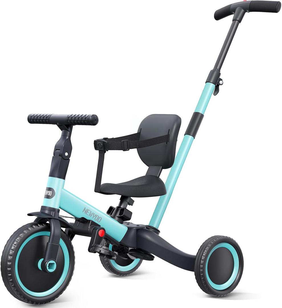 newyoo Tricycles for 1-3 Year Olds, Toddler Bike, Birthday Gift and Toy for Boys and Girls, Toddler Tricycle with Parent Push Handle, Trike with Backrest and Safety Belt, Blue, TR007 (Incomplete)