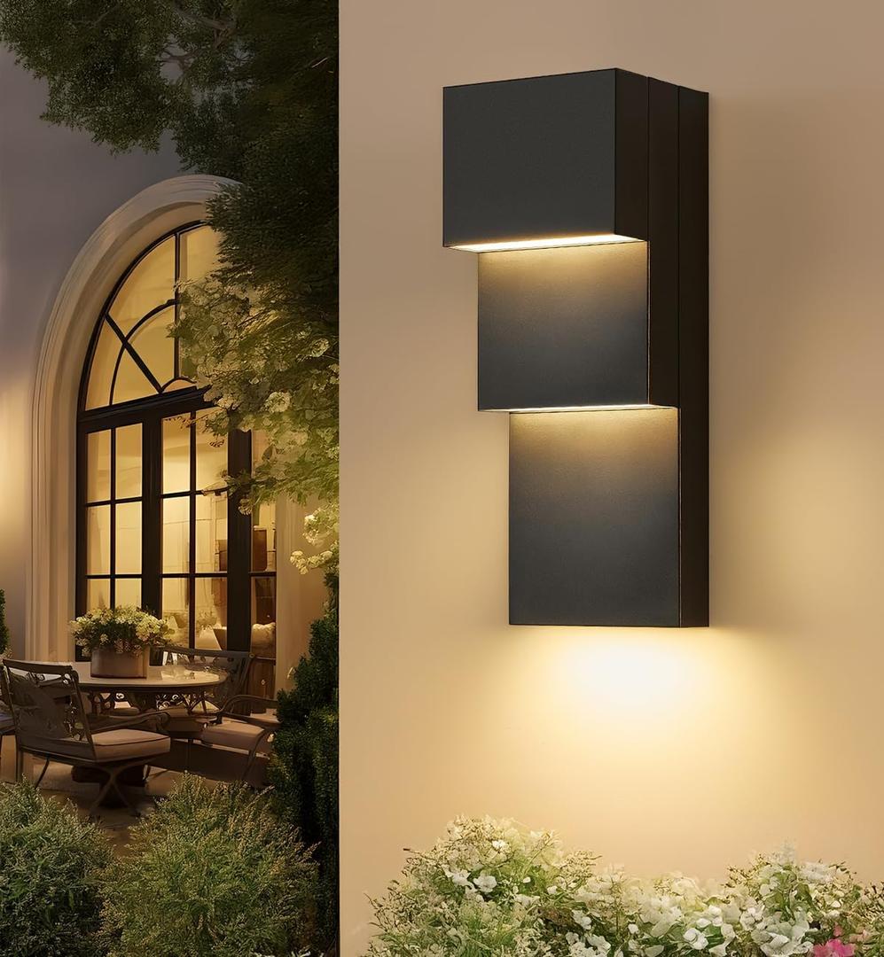 tewei Modern LED Outdoor Wall Sconce 30W Exterior Lighting Fixtures, Black Outside Lights for House Integrated LED Outdoor Wall Mount Lights for Front Porch Garage, Warm White 3000K, 1 Pack