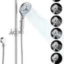 Handheld Shower Head with Slide Bar Combo, 6 Settings Handheld Shower with ON/OFF Pause Switch, Adjustable Height 27.5" Long Slide Bar, Round Wall Supply Elbow and 6.6ft Shower Hose, Chrome