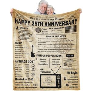 25th Anniversary Blanket Gifts Gift for 25th Silver Wedding Anniversary 25 Years of Marriage Gifts for Couple Wife Husband Dad Mom Parents Back in 2000 Throw Blanket 60Lx50W Inch
