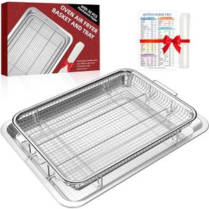 Air Fryer Basket for Oven, Extra Large 18.8" x 12.8" Oven Air Fryer Basket and Tray Set with 30 PCS Parchment Papers, DEGOVIN Stainless Steel Oven Pan and Crisper Tray SILVER