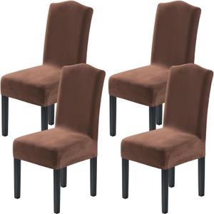 H.VERSAILTEX Velvet Dining Chair Covers Stretch Chair Covers for Dining Room Set of 4 Parson Chair Slipcovers Chair Protectors Covers Dining, Soft Thick Solid Velvet Fabric Washable, Caramel