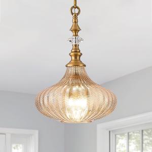 3-Light Vintage Pendant Light Fixtures with Amber Glass Shade, 10.2inches