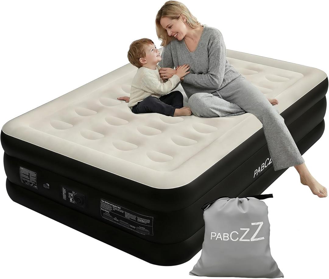 Air Mattress Full with Built in Pump 18-Inch Thickened air Bed Suitable for Camping, Home use, and Guest Accommodation, Supports Up to 600 Pounds (Black, Full)
