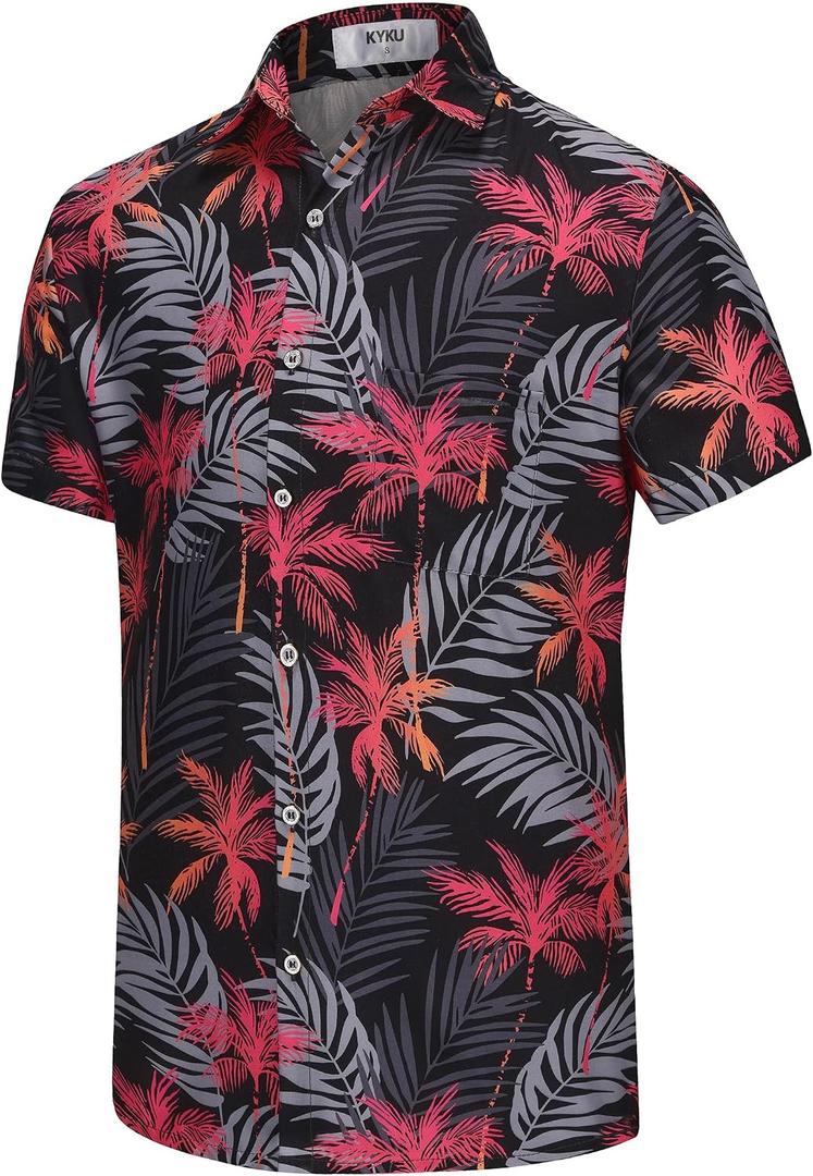 KYKU Hawaiian Shirt for Men: Tropical Summer Beach Short Sleeve Button Down Shirt with Pocket (S)