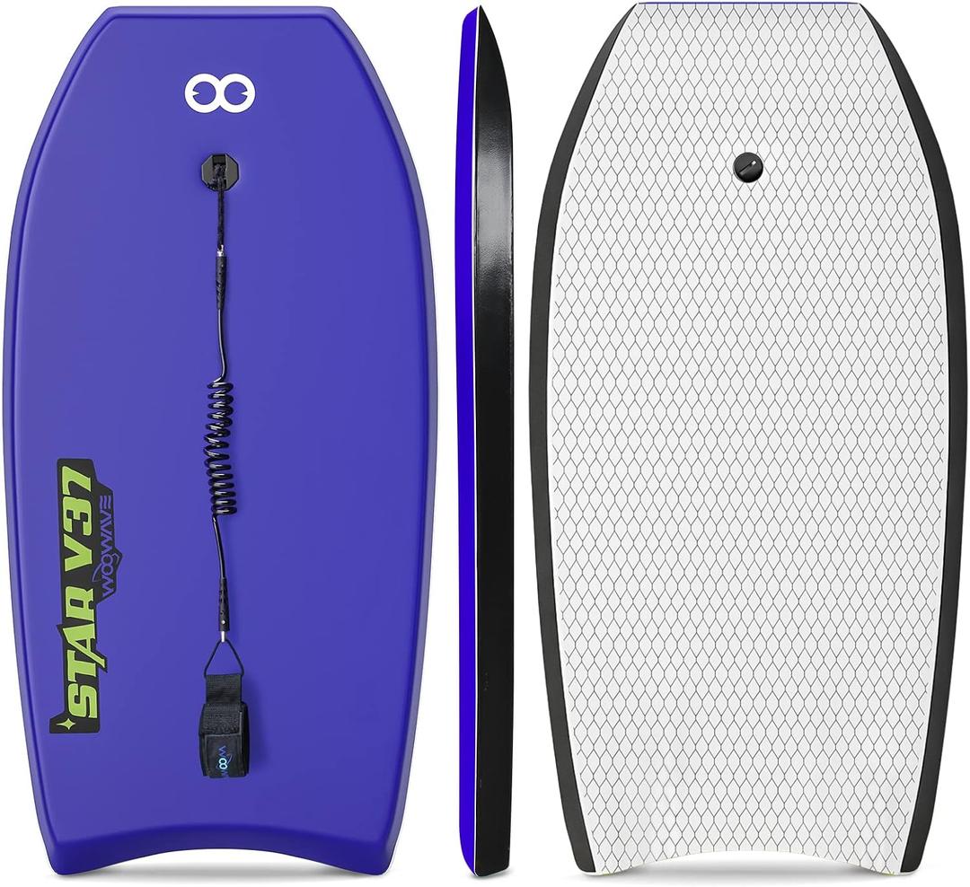 Bodyboard 33-inch/37-inch/42-inch Premium IXPE Body Board with Coiled Wrist Leash, Super Lightweight EPS Core and HDPE Slick Bottom, Perfect Surfing for Kids Teens and Adults