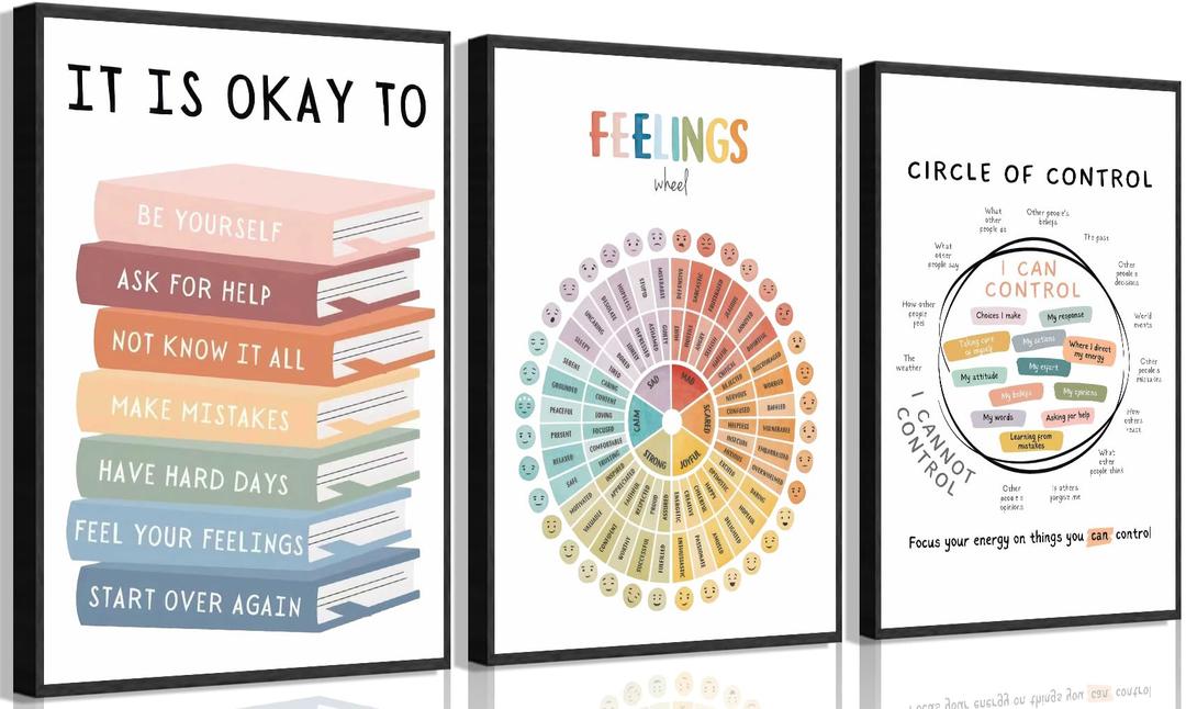 VVL 3Pcs Mental Health Wall Art Boho Inspirational Classroom Posters Artwork Quotes Office Painting Pictures Wall Decor for School Classroom Office Home Decoration 16x24In Unframed