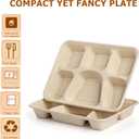 50 Pack 6 Compartment Disposable Plate, Heavy Duty Divided Paper Plates for Dinner, Microwavable Freezer Safe School Food Lunch Platter Tray for Party Dinner Buffet