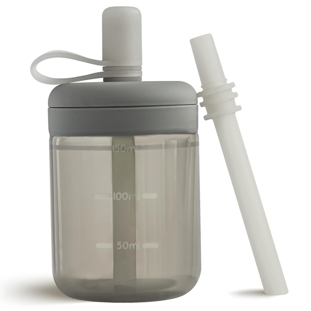Moonkie Baby Straw cup | Silicone Toddler Sippy Cup Training Cup with Straw Lid | BPA-Free Drop-Proof Baby Cup | Baby Led Weaning | 6 Months+, 5 oz, 1pack (H-Lunar Grey)