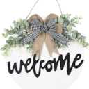 Sattiyrch Welcome Sign for Front Door Round Wood Sign Hanging for Farmhouse porch Door Decoration (White)