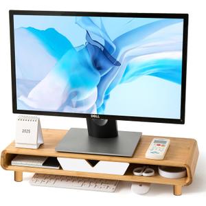 Homerays Monitor Stand with Drawer, Exquisite Computer Monitor Stand for Desk, Ergonomic Wood Monitor Stand Riser for Computer,Laptop,Printer,TV,Bamboo,White