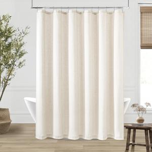 Cute Cream Linen Extra Long 75 Inch Shower Curtain Modern Boho Luxury Cloth Fabric Neutral Shower Curtain 75 Inches Long Water Repellent with Hooks for Bathroom Hotel Bathtub, 72x75 (Natural)