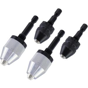 4 Pcs Keyless Drill Chuck Bit, 1/4 Inch Hex Shank Drill Bit Adapter Converter, Aluminum Quick Change Shank Drills Converter0.3-3.6mm/0.3-6.5mm