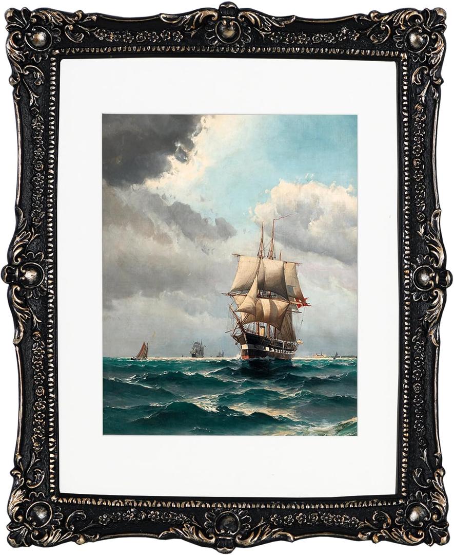 OIGUMR 11x14 Picture Frame Black Ornate Frame Made of Glass, Resin