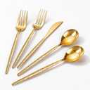 Rubtlamp 90Pcs Gold Plastic Silverware, Gold Disposable Utensils, Hammered Plastic Silverware, Gold Plastic Forks And Spoons Set Include 30 Forks, 30 Knives,30 Spoons For Easter