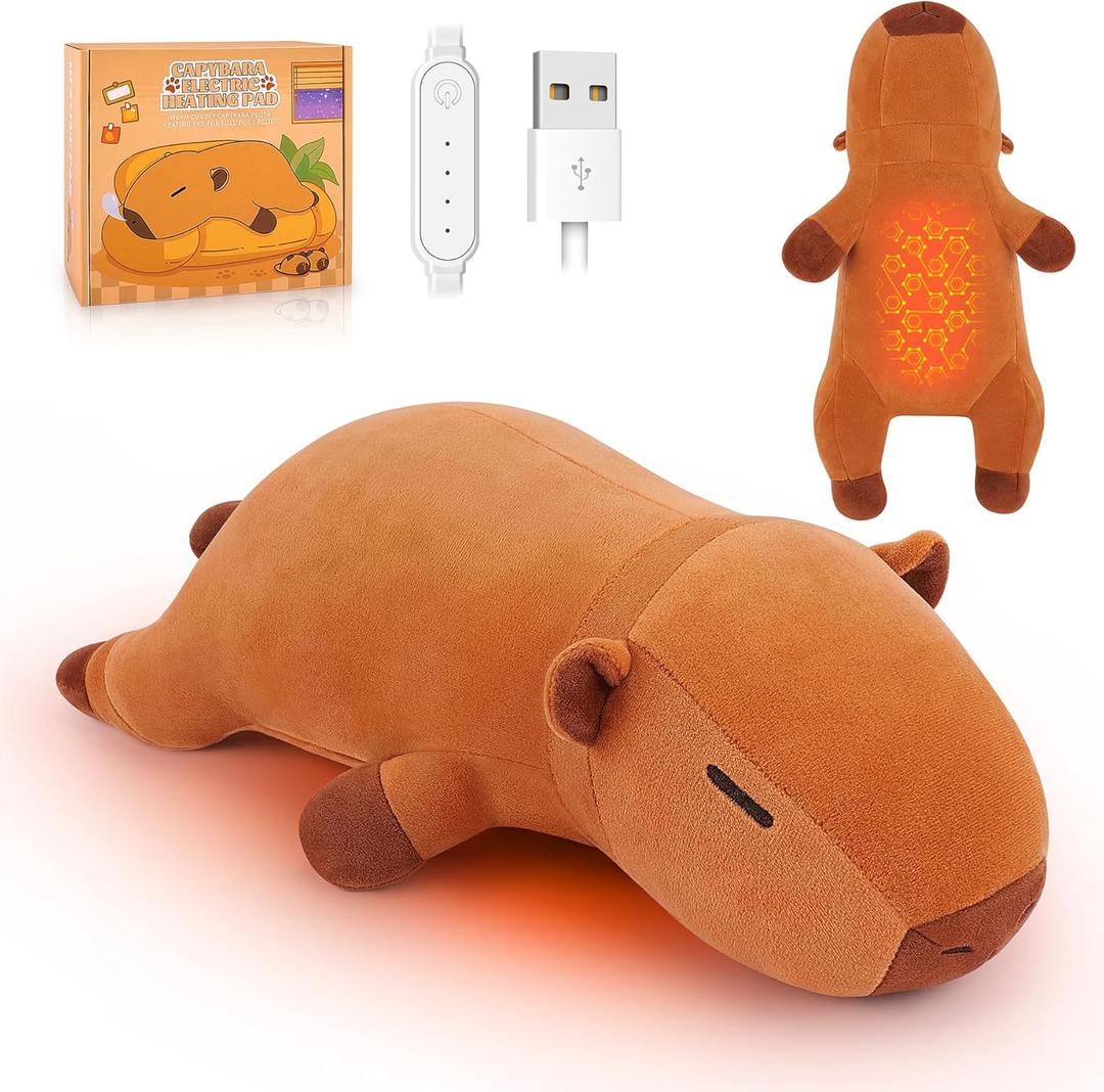 Capybara Heating Pad for Cramps & Menstrual Pain Relief, Cute Stuffed Animal Electric Heating Pad, USB Powered Heated Stuffed Animals,14''Portable Plush for Neck/Back/Shoulder, Gift for Women Wife Girls