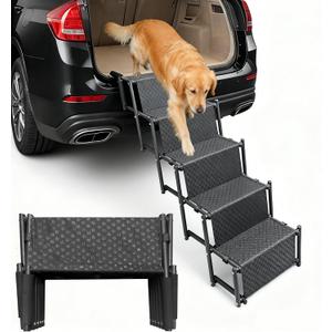 Dog Ramps for Car- Foldable Ramp for Dogs, A Portable Dog Stair Case Suitable for High Places Such As Cars, SUVS, Trucks. Lightweight, Non Slip, Can Support Up to 200 Lbs (5 Steps)