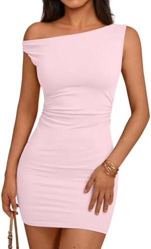 Trendy Queen Womens Mini Summer Dresses 2026 Going Out Off The Shoulder Bodycon Sexy Party Club Spring Fashion Outfits.  Small