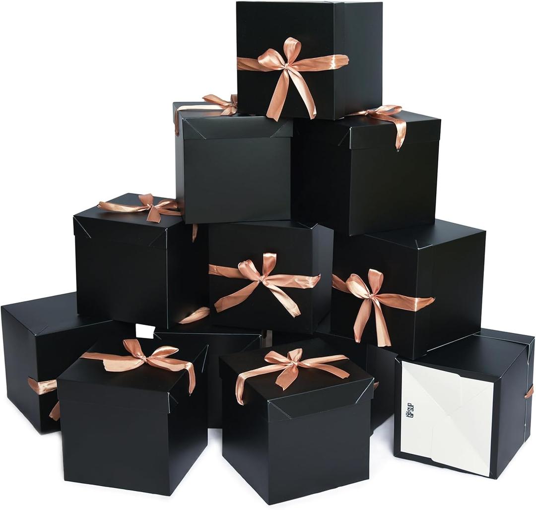 12 Pcs Black Boxes with lids,Beautiful Squared Boxes with Lids Perfect for Weddings, Birthday, Christmas, Valentines Day(Black, 6x6x6 Inch)