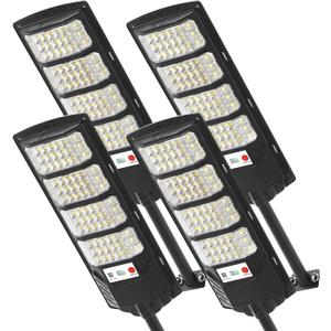 Solar Street Light Outdoor Waterproof, Motion Sensor Solar Powered Light, Dusk to Dawn LED Solar Parking Lot Flood Light for Outside, Yard, Garden, Path-4PC