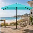 6.5 x 10ft Rectangular Patio Umbrella with Solar Lights, 16 LED Lighted Market Umbrella with Push-Button Tilt and Crank, 6 Sturdy Iron Ribs for Garden, Deck, Pool, Aqua Blue